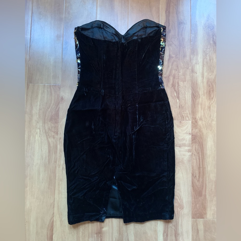 Vintage Black & Gold Jessica McClintock Gunne Sax Strapless Sweetheart MiniDress - Picture 3 of 10